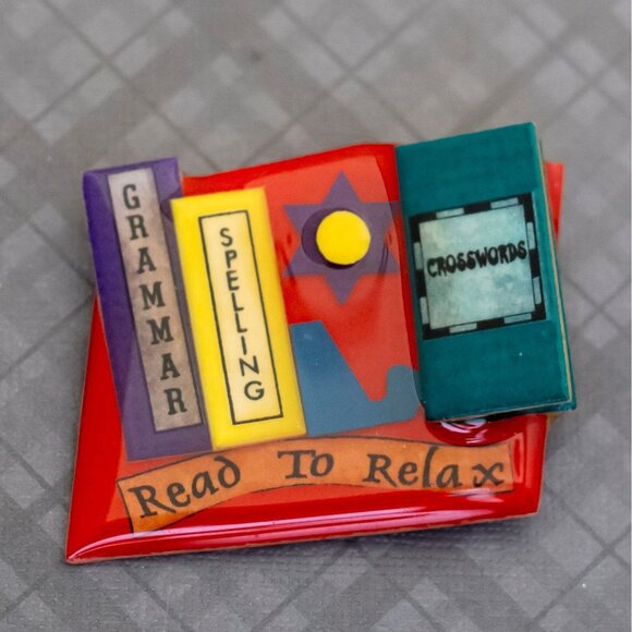 Vintage Grammar Spelling Books Brooch by Book Pins by Lucinda, G42 - Picture 1 of 2
